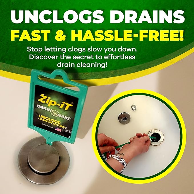 Zip-it Hair Drain Clog Remover, 25-inch Drain Unclogger Tool for Shower, Tub & Sink In Seconds - Reusable Snake Drain Hair Removal Tool, Flexible Drain Snake Non-toxic - Green (10-Pack)