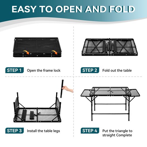 MOOTHLION Portable Folding Camping Table with Mesh Side Shelves, Easy for Storage, Compact and Portable Picnic Table for Grill, Outdoor Camping, Black
