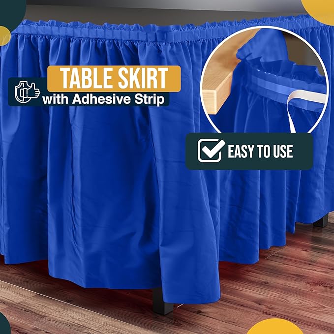 Exquisite Ruffle Table Skirt Dark Blue 48 Pack 14 Ft Long Table Skirts for Rectangle Tables 6ft Plus or Round Tables Skirts with Adhesive Strip for Gender Reveal Decor & Happy Birthday Parties