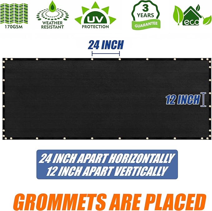 Amgo Custom Made 3' x 115' Black Balcony Privacy Screen, Apartment Porch Railing Patio Fence Windscreen Fabric Cloth, Heavy Duty, Commercial and Residential, 90% Blockage (We Customize)