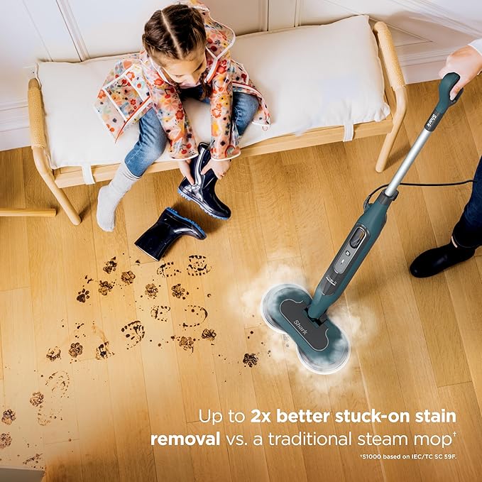 Shark Steam & Scrub All-in-One Scrubbing and Sanitizing Hard Floor Steam Mop, 2 Steam Modes, 2 Dirt Grip Soft Scrub Pads Included, XL Removable Water Tank, Swivel Steering, Teal, S8002BRN