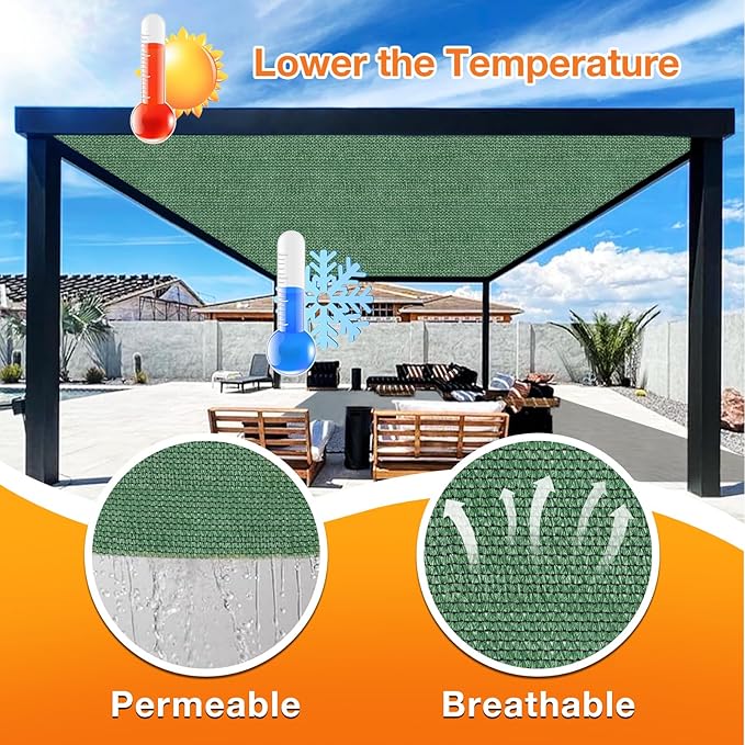 Artpuch Outdoor Pergola Shade Cover 10' X 12' Sun Shade Cloth with Grommets, 90% UV Protection Canopy Patio Privacy Screen (Customized Available) GN107, Green