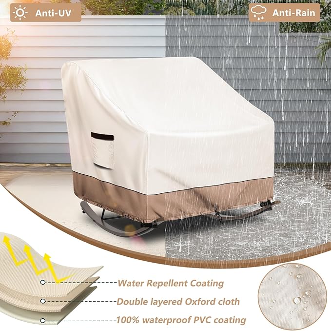 Outdoor Rocking Chair Cover, Heavy Duty Waterproof Papasan Chair Cover with Split Zipper, Easy to use, Beige