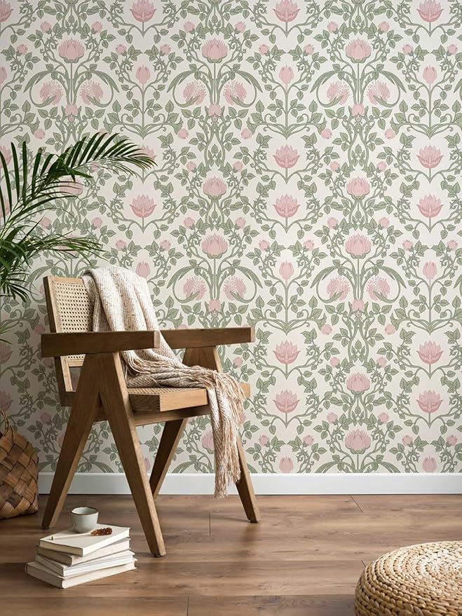 YXTII Peel and Stick Wallpaper Pink Floral Damask Wallpaper