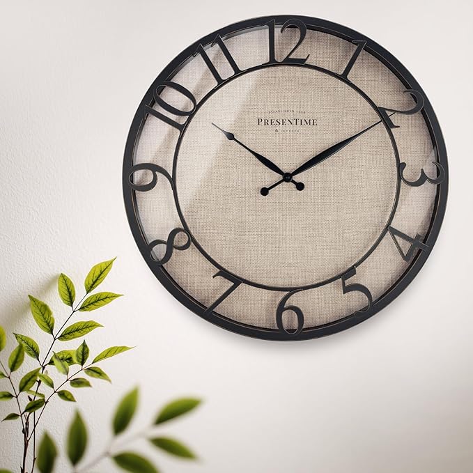 Presentime & Co 21" Farmhouse Series Wall Clock, Cottage Style, Faux Burlap