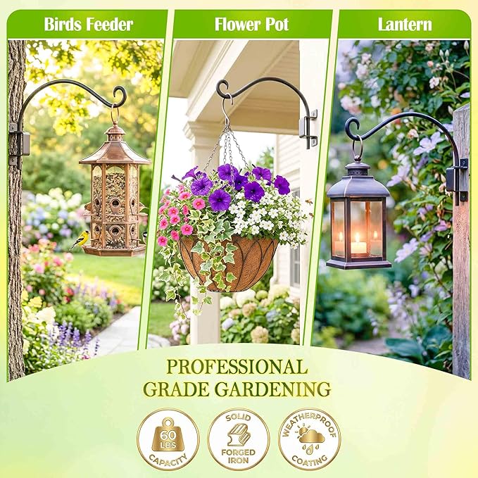 Qiang Ni Swivel Plant Hanger - 16 Inch 60 lbs Capacity Anti-Rust Metal Wall Mount Hook with Mounting Screws - for Indoor Outdoor Hanging Bird Feeders, Flower Baskets, Wind Chimes, Lanterns