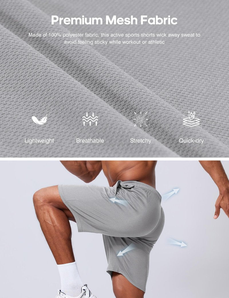 Vlynor Men's Athletic Shorts 9 Inch Inseam - Quick Dry Mesh Basketball Shorts Men, Lightweight Mens Gym Running Shorts with Pockets (Light Grey, Medium)