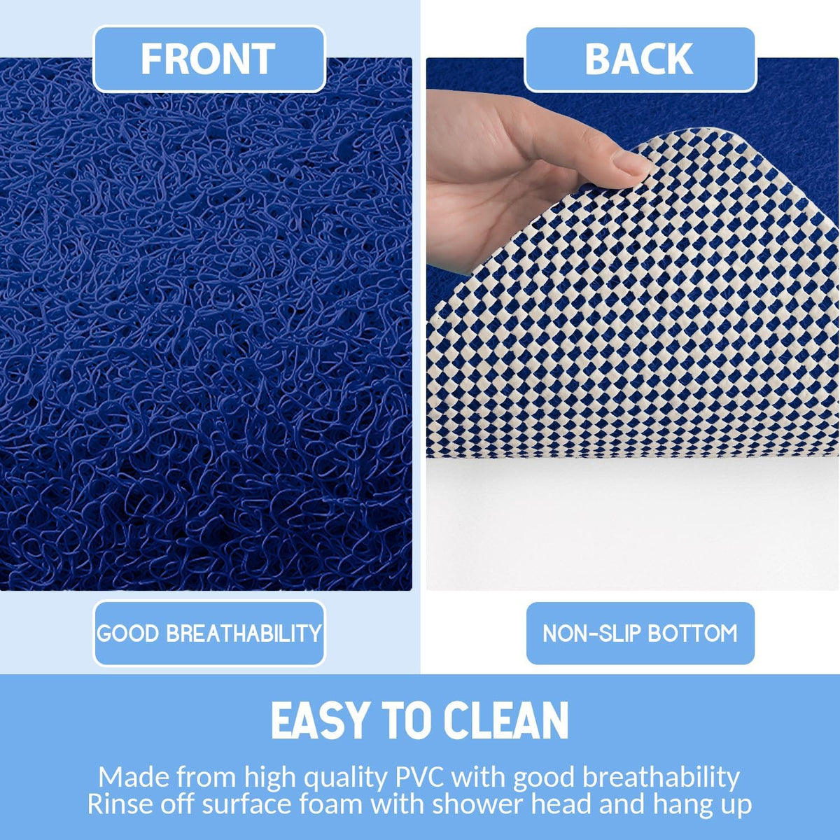 Non-Slip Bathtub Mat, Anti Slip Shower Mat, Fast Drying Bathtub Mats, Foot Scrubber Mat, Anti Slip Mat for Tub, Floor, Bathroom, Kitchen, Home, Hotel (Navy Blue 24"×16")