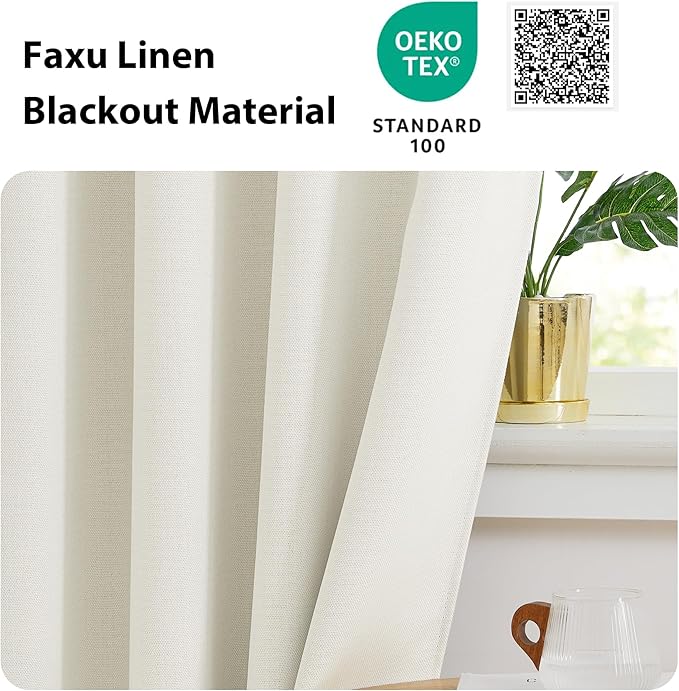 NICETOWN Natural Faux Linen Blackout Curtain Panels 24 inch Long, Thermal