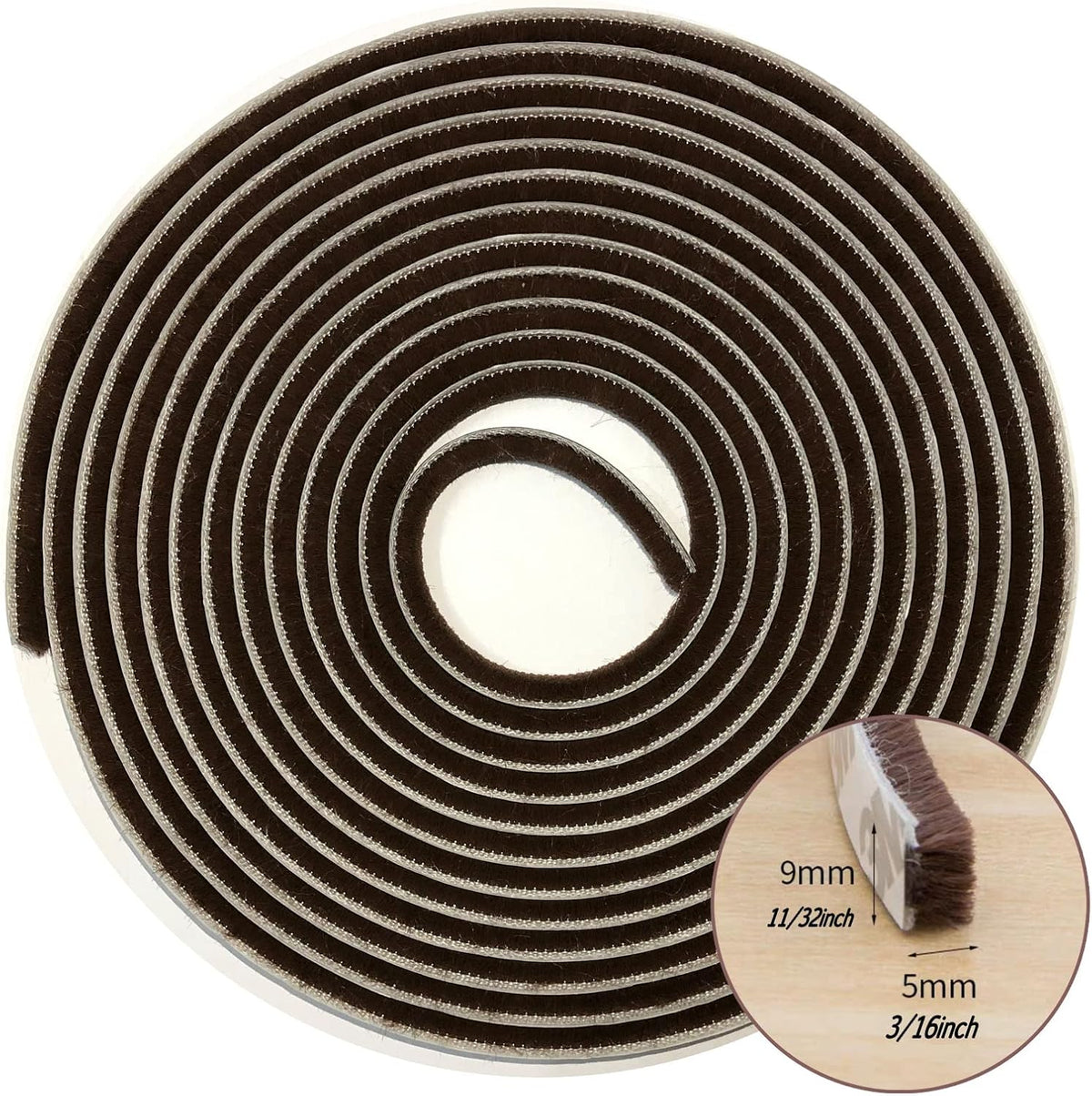 Weather Stripping Brush for Sliding Windows/Doors Frame Side,Pile Self Adhesive Weatherstrip Seal Strip Sealer Draft Stoppers (65ft x11/32 Backing x 3/16 Brush inch, Brown)