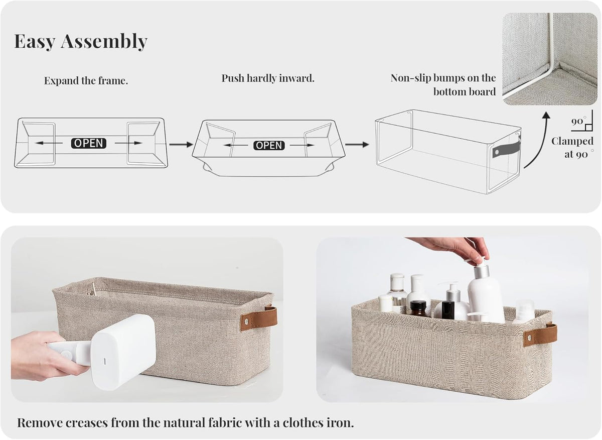 StorageWorks Narrow Storage Bins, Small Basket for Closet and Shelves, Fabric Organizer with Handles, Toilet Paper Storage, Brown and Beige, 2-Pack