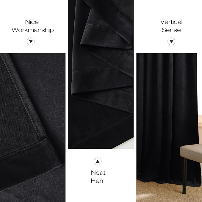 NICETOWN Black Blackout Extra Long Velvet Curtains 120 inches Long