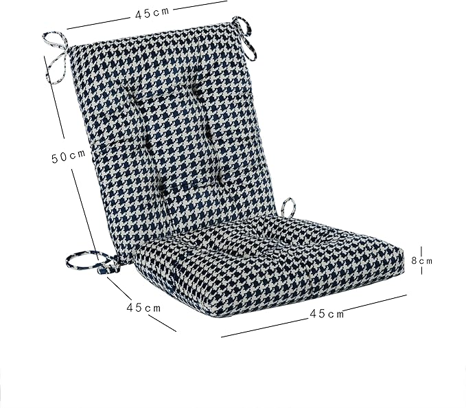 Outdoor Patio Cushion, Rocking Chair Cushion, Tufted Pads, Set of Upper and Lower with Ties Pack of 2 (2 Sets) - Back 20"×17", Seat 17"×17" (Blue Houndstooth)
