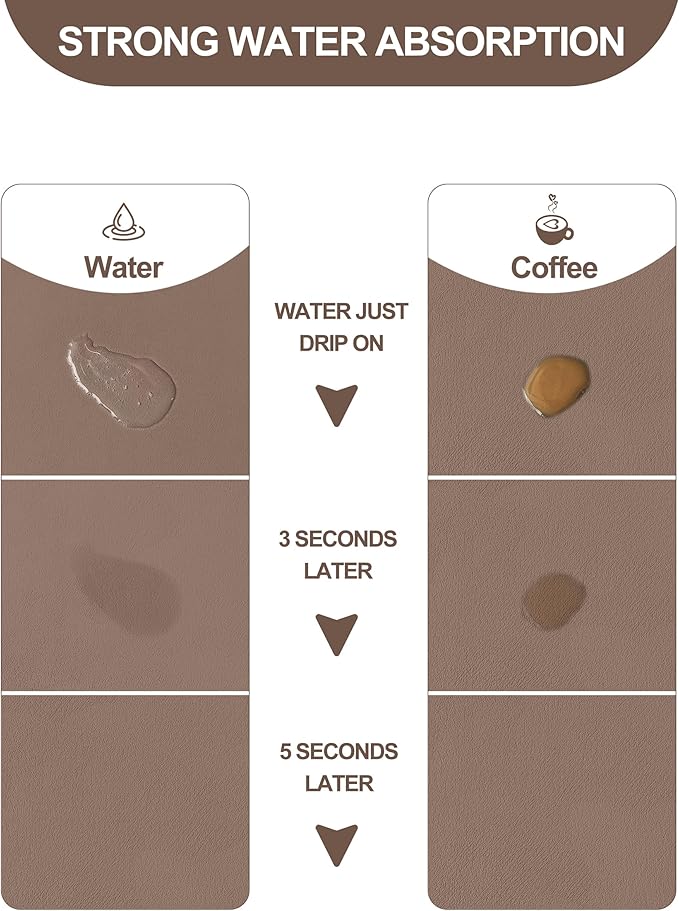 Dish Drying Mat for Kitchen Counter, 17" x 31.5"Dish Drying Pad with Non-slip Rubber Backed, Hide Stain Anti Absorbent for Kitchen Counter, Drying Mat for Coffee Machine Dish Rack (Brown)