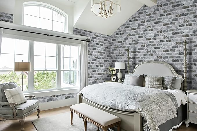 Guvana 17.3"×394" Brick Wallpaper Grey Self Adhesive Wallpaper 3D Brick Peel