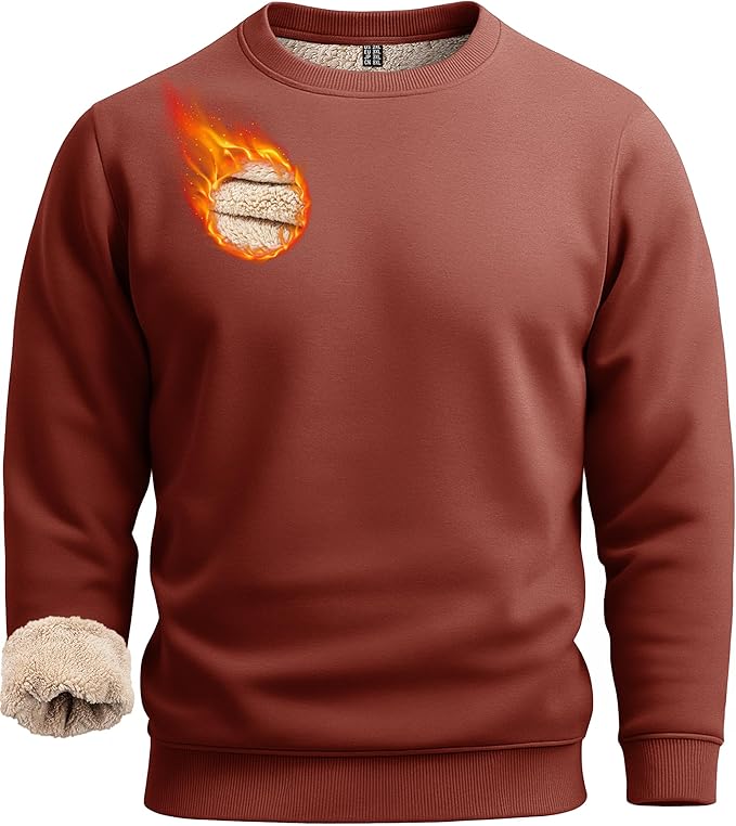 Boladeci Men's Full Sherpa Lined Crewneck Sweatshirts Heavy-weight Fleece Pullover Thick Thermal Long Sleeve Cotton