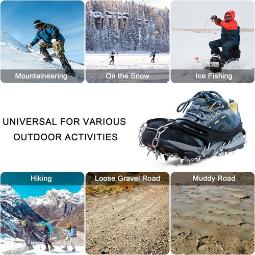 Ice Grippers for Shoes and Boots - 28-Spike Crampons for Safe Walking, Jogging, Hiking, and Mountaineering on Snow and Ice (X-Large)