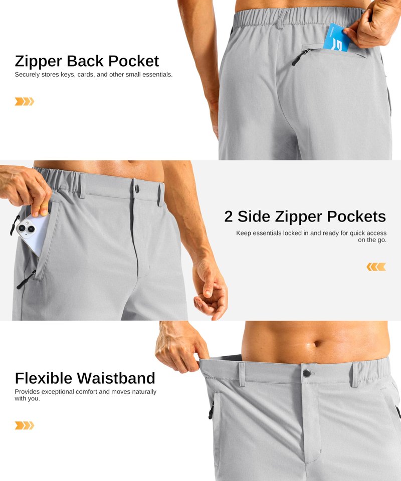G Gradual Men's Casual Shorts 11" Long Lightweight Golf Shorts for Men Hiking Work Outdoor Stretch Quick-Dry with 3 Zipper Pockets