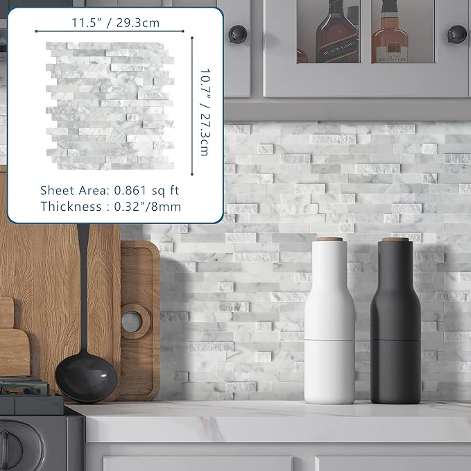 SUNWINGS 5-Sheet Peel and Stick Mosaic Natural 3D Stone Self Adhesive Marble