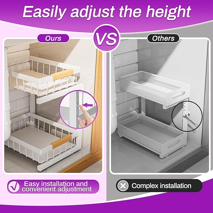 ADBIU Under Sink Organizer, 2 Pack 2 Tier Expandable Height