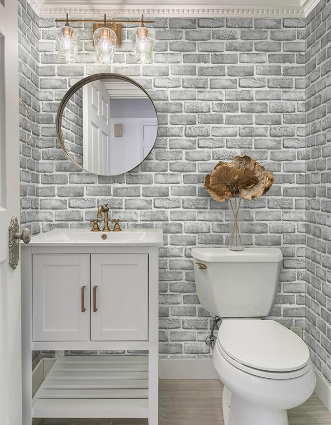 Guvana 17.3" x 394" Grey Brick Wallpaper Peel and Stick 3D Brick Contact Paper