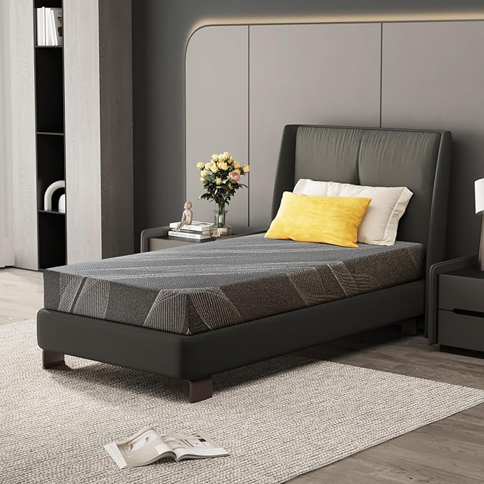 Twin Mattress 6 Inch Charcoal Gel Memory Foam Mattress in a Box, CertiPUR-US Certified, Fiberglass Free Cooling Mattress, Twin Size Mattress for Kids, 75" × 38" × 6", Medium
