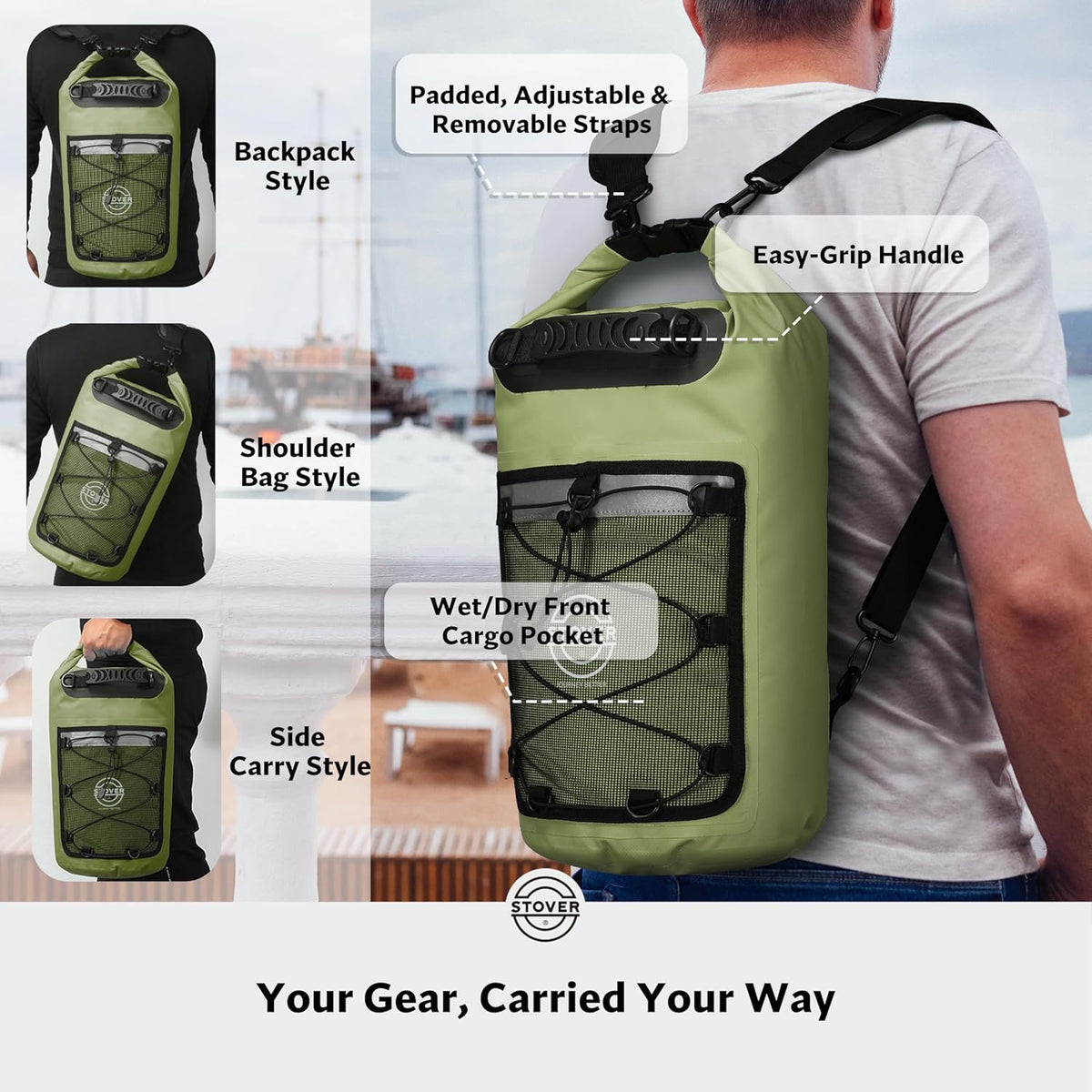 STOVER Waterproof Dry Bag | Roll-Top Backpack with Phone Case for Kayaking, Hiking & Camping - 5L to 55L