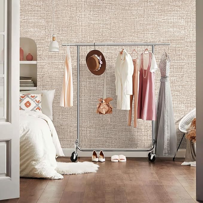Khaki Grasscloth Peel and Stick Wallpaper 17.3"x300" Faux Linen Textured