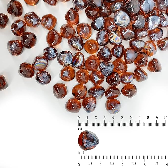 10 Pound 1/2 Inch Fire Glass Diamonds for Natural or Propane Fire Pit Fireplace and Landscaping, 10 Pounds Amber