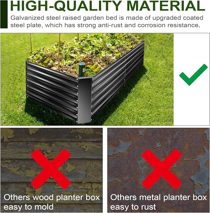 Metal Raised Bed Garden Bed Kit, 8x4x2ft Tall Galvanized Planter Raised Garden Boxes Outdoor, Large Metal Raised Garden Beds for Flowers, Vegetables, Herbs