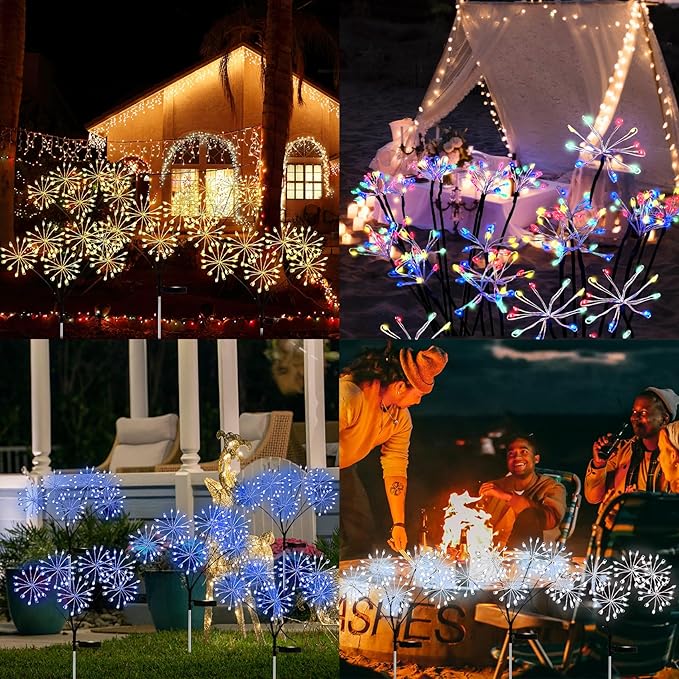 JJGoo Solar Garden Lights, New Upgraded 2 Pack Solar Swaying Starburst Light, Waterproof Fireworks Outdoor Lights, Yard Patio Pathway Decoration, Blue