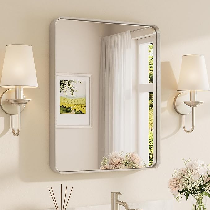 TETOTE Brushed Nickel Bathroom Mirror 24 x 30 Inch