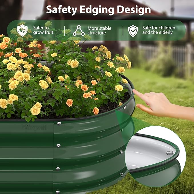 Winpull Raised Garden Bed Kit, 5x2x1 ft Galvanized Planter Box Outdoor with Safety Edging, Large Metal Raised Beds for Gardening Vegetables Flower Fruits (Moss Green)