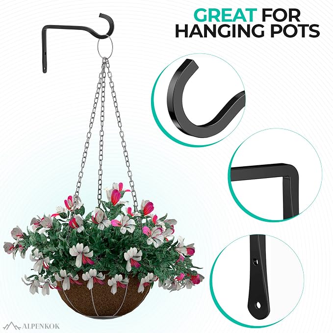 2 Pcs Wall Plant Hanger 6 inch – Indoor Hook easy Installation for Hanging Lanterns, Flower Baskets, Planters & Outdoor Decor - Durable Metal Alloy Plant Wall Hooks, Anti-Corrosion & Elegant Design