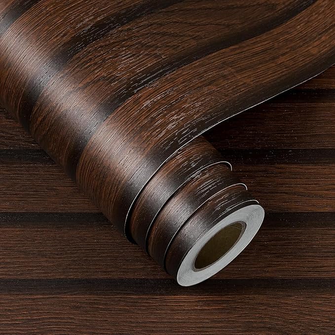 FunStick 16"x472" Brown Wood Slats Peel and Stick Wallpaper Waterproof Dark