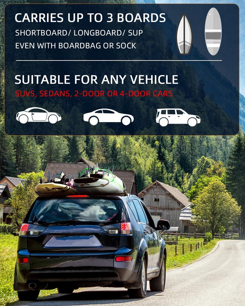 Abahub Soft Roof Rack Pads with 2 Tie Down Straps, 2 Tie Down Ropes, 2 Hood Loops and Storage Bag, for Surfboard, Kayak, Canoe, Heavy Duty Universal Car Roof Racks System