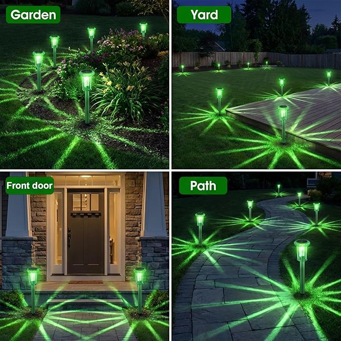 Eyrosa Solar Outdoor Lights, St Patricks Day 10 Pack Solar Pathway Lights Outdoor Waterproof, Stainless Steel Stake Lighting for Garden Yard Path Walkway Driveway Patio Lawn Outside Décor,Green