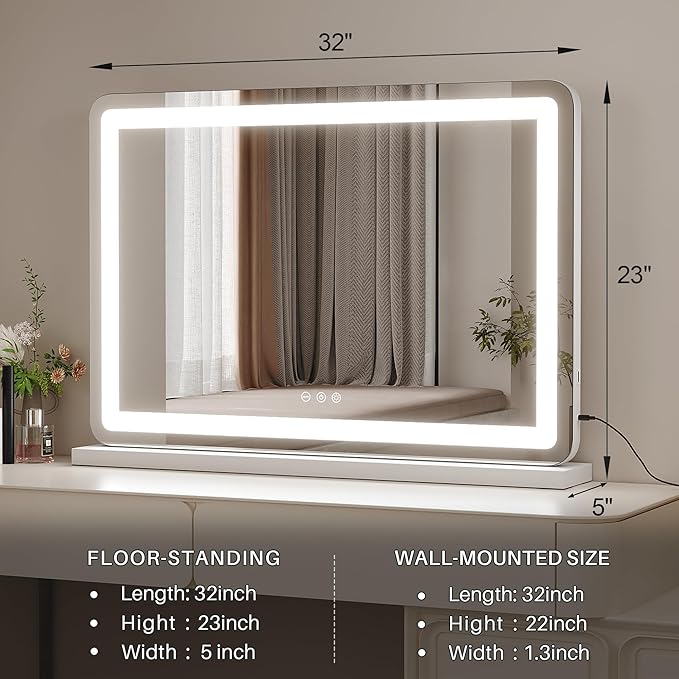 ZL ZELing Vanity Mirror with Lights, LED Makeup Mirror, Dimmable 3-Color