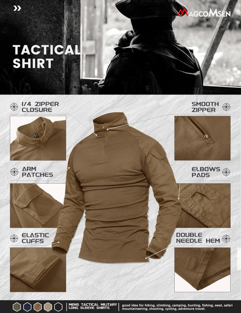 MAGCOMSEN Work Shirts for Men Long Sleeve Shirts Men Tactical Shirts for Men Fishing Shirts Hiking Shirts Mens Hunting Shirts Camping Shirts Brown