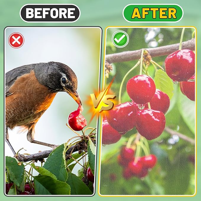 Easy Installation Fruit Tree Netting with Zipper & Drawstring - 6.2x6.2ft Ultra Fine Mesh Garden Protection Screen to Protect Pear Peach Apple from Bird Insect Bug Cicada Deer Squirrel - 2pcs