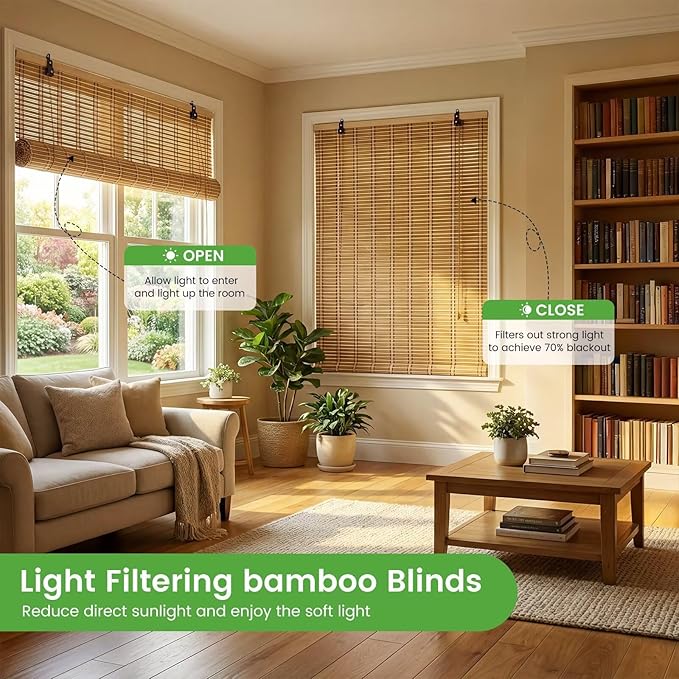 Bamboo Blinds, Custom Sizes Roller Shades
