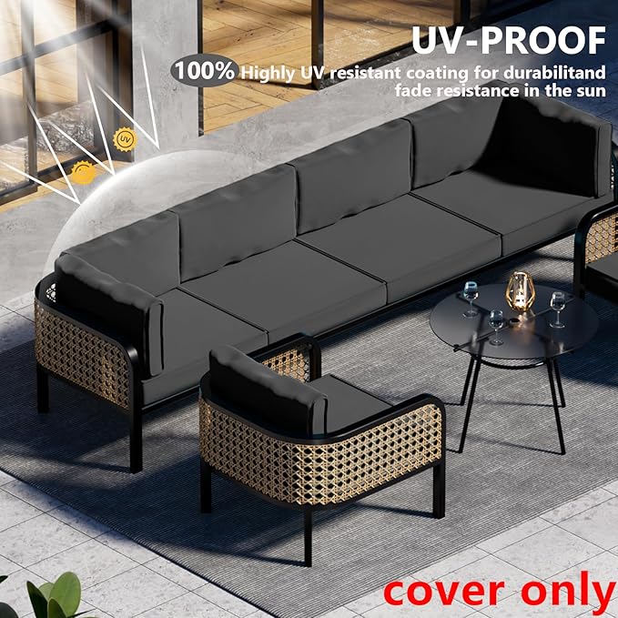 14 Piece Outdoor Patio Waterproof Cushion Covers, Fits 6-Seat Wicker Rattan Sectional Couch Chair Furniture Cover Replacement Set - Fade-Resistant Patio Cushion Covers with Zipper