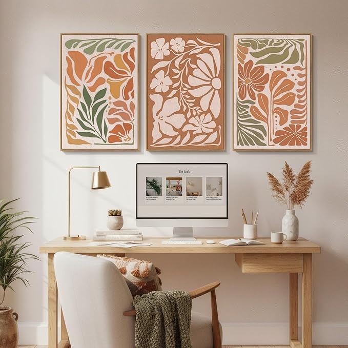 3 Piece Framed Boho Floral Wall Art