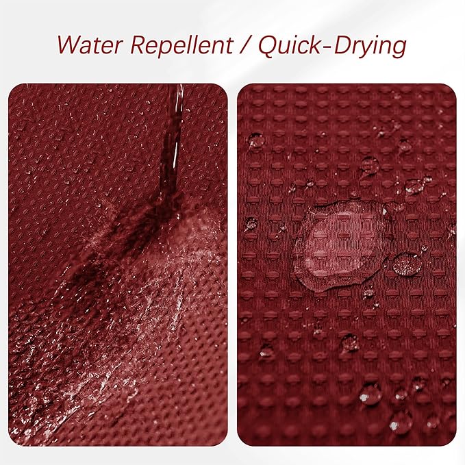 Stall Burgundy Fabric Shower Curtain - Waffle Textured Small Heavy Duty Cloth Shower Curtains for Bathroom, 256GSM Narrow Hotel Spa Luxury Bath Curtain Set with 6 Hooks (36Wx72H, Burgundy)