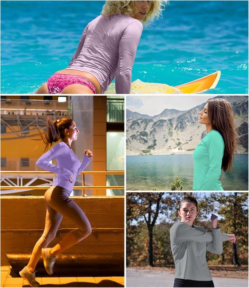 Kinglaman Women's Long Sleeve Workout Shirts - UPF 50+ Rash Guard for Sun Protection | 6 Pack
