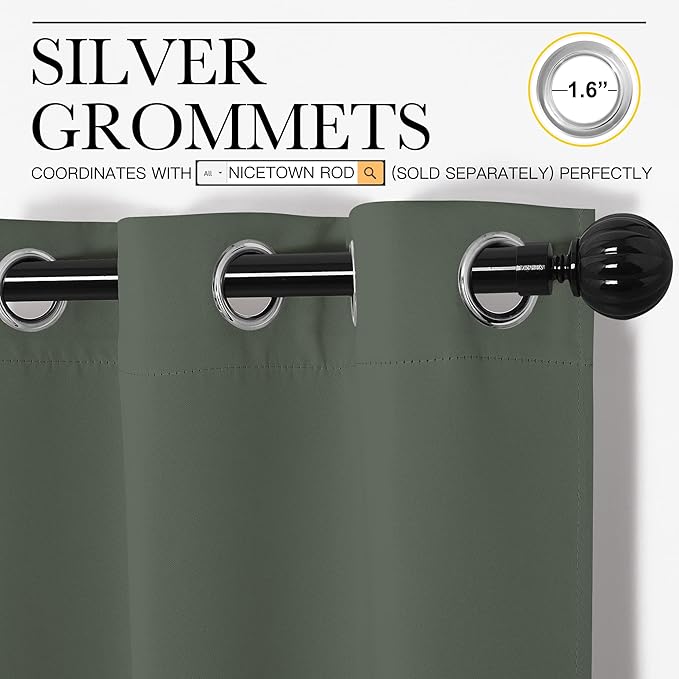 NICETOWN Dark Mallard Blackout Draperies Curtains, 55 inches Wide by 102 inches