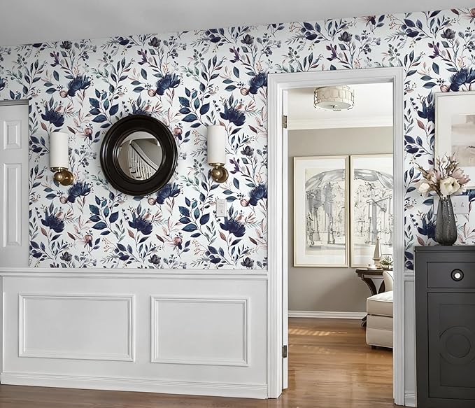 Yasinet Navy Blue Peel and Stick Wallpaper Blue Floral Wallpaper Vintage