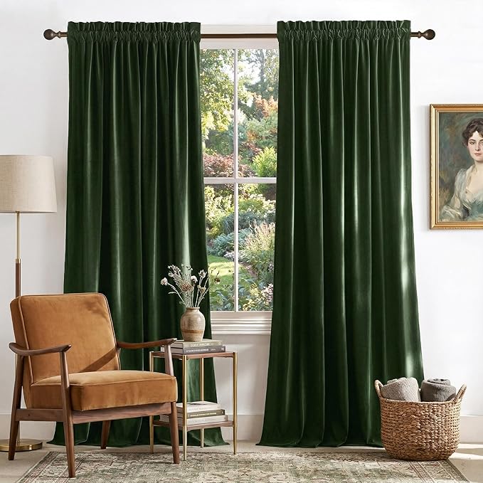 NICETOWN Green Velvet Curtains 102 inches