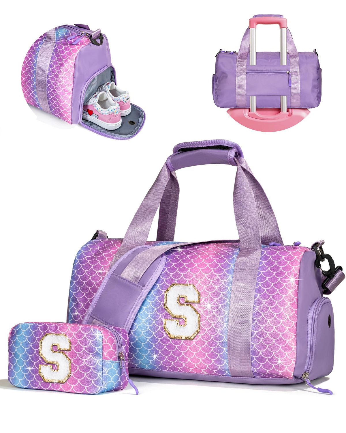 Vogewood Graduation Gifts Granddaughter-Girl Gym Bag with Shoe Compartment, Kid Personalized Weekender Overnight Bags, Initial Travel Tote with Makeup Pouch, Trendy Stuff for Teen Sister (Letter L)