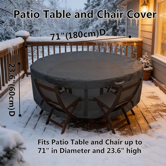 RosieLily Round Patio Table Chair Set Cover Outdoor Furniture Cover Round Heavy Duty Waterproof UV Resistant Covers for Outdoor Circular Dining Table & Chairs, 71" Dx23.6 H, 1 Pack, Black